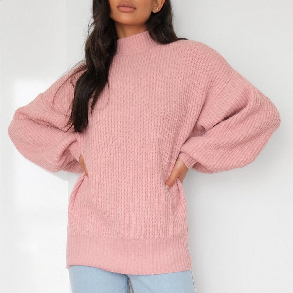 NWT Rose High Neck Balloon Sleeve Boyfriend Jumper